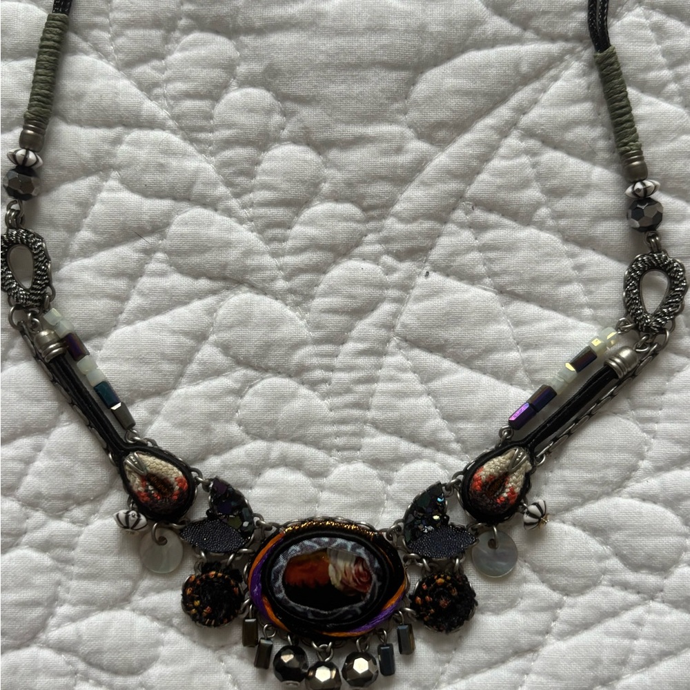 Handcrafted Black and Purple Beaded Statement Necklace